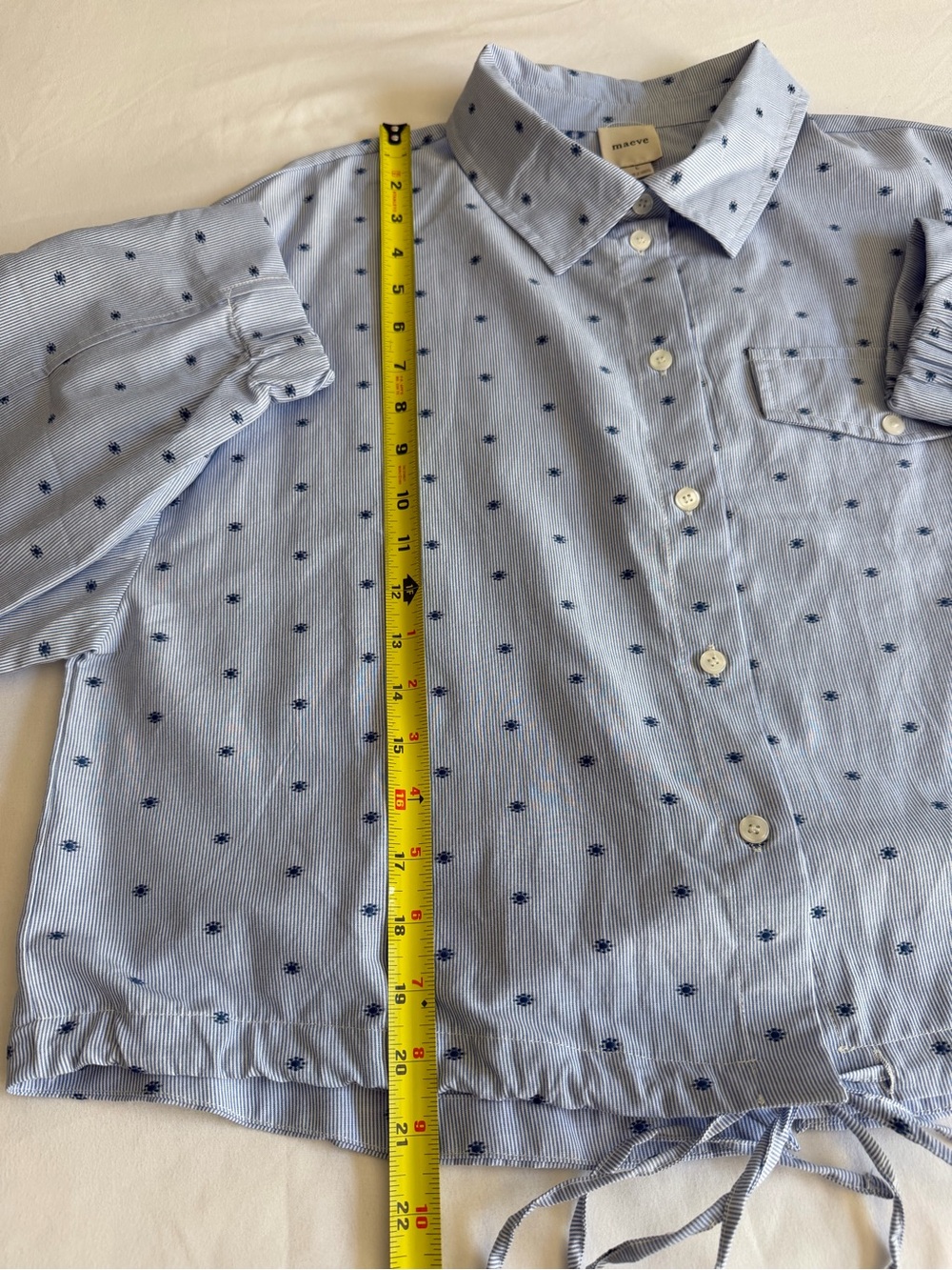 NWT Anthropologie Maeve Cinched Waist Navy Sun Embroidered Button Down Shirt - Picture 15 of 15
